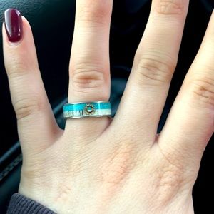 The antler doe ring. Sunflower with turquoise and deer horn band